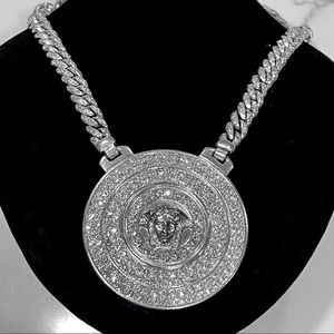 🤩Extreme BLING Vintage Versace XL Medallion with Crystals Necklace 💎💎💎